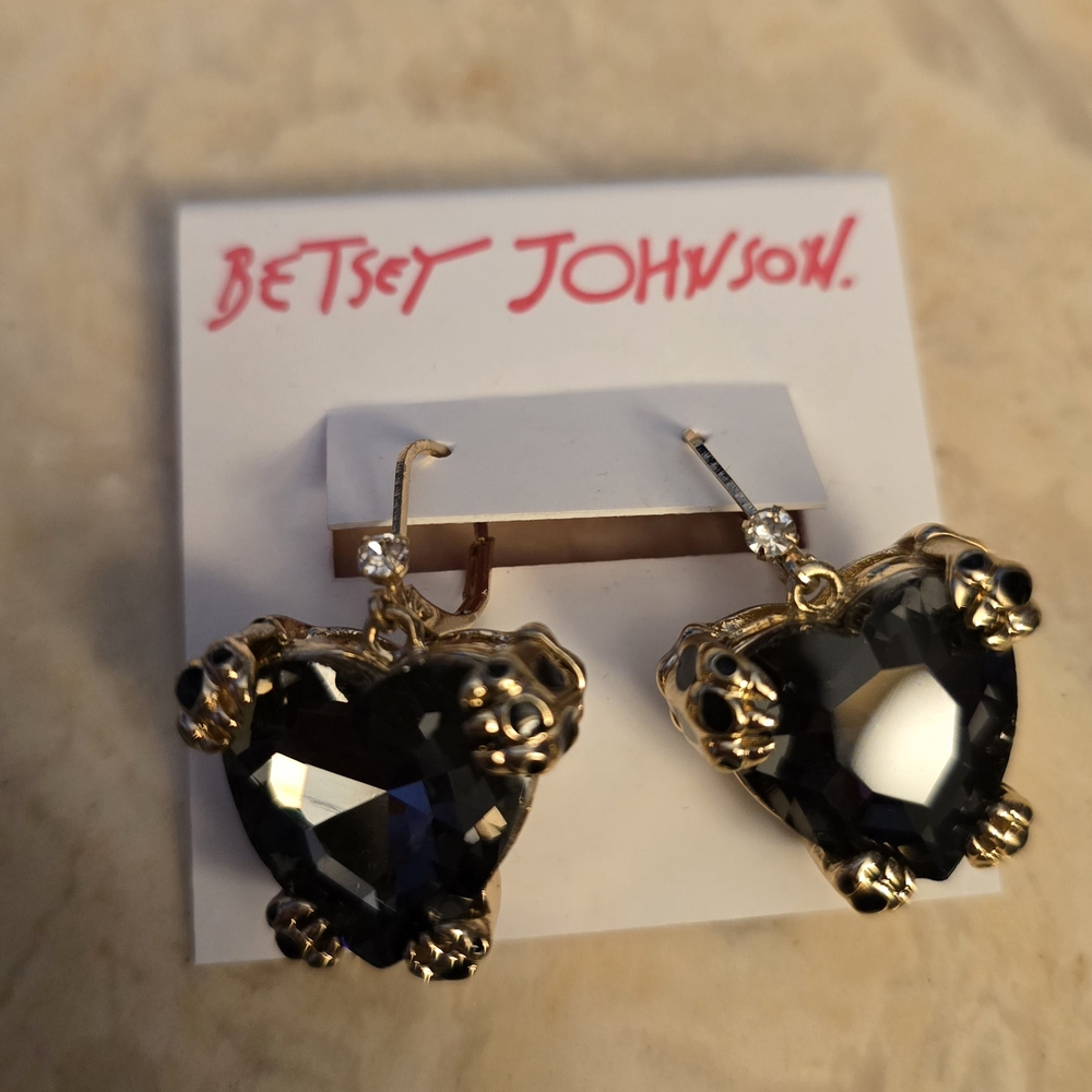 Betsey Johnson Leopard Heart Drop Earrings - Picture 4 of 7